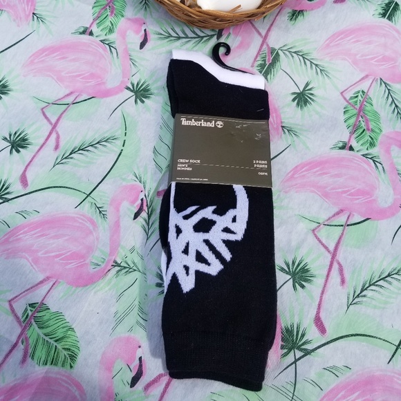 Timberland Men's Logo Crew Socks NWT Black White - Picture 1 of 6
